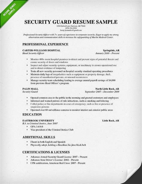 security guard resume sample|Security Guard Resume Examples & Templates .